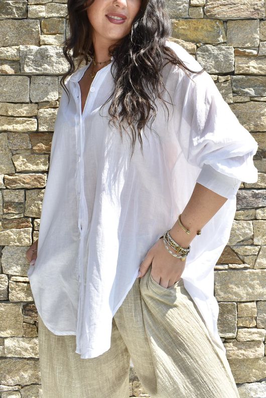 Shayle Indian Cotton Boyfriend Beach Shirt White